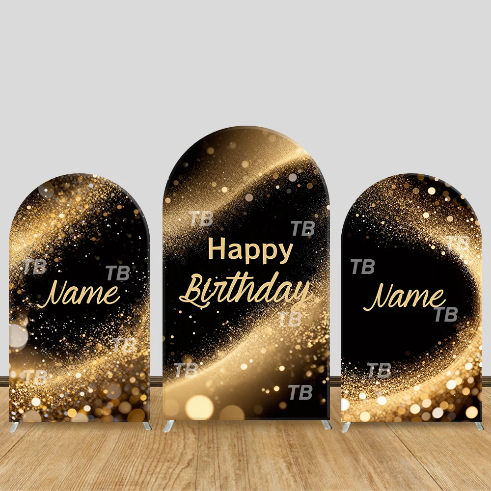 

Black Gold Glitter Happy Birthday Arch Backdrop Cover Luxury Party Decor Photo Booth Supplies