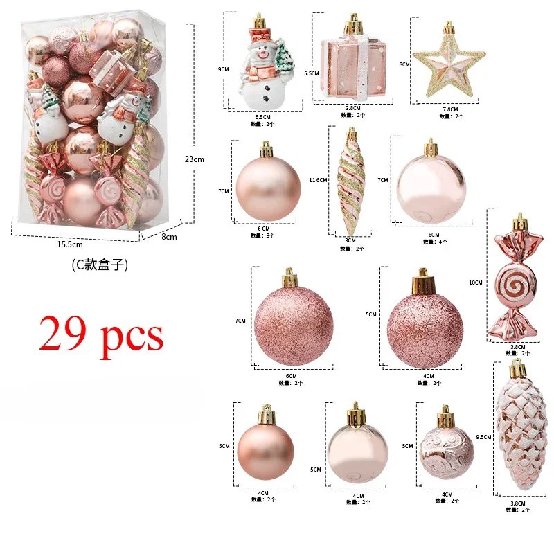 20/29pcs Rose Gold Special-shaped Christmas Ball Ornaments Christmas Tree Party Decoration New Year Christmas Spheres Pendant