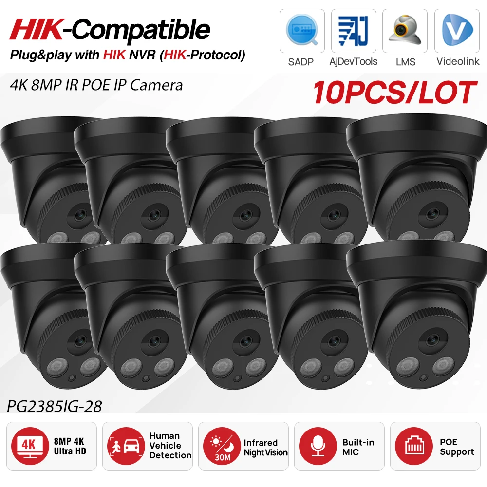 

10PCS Hikvision Compatible 4K 8MP IP PoE Turret IR Outdoor IP67 Waterproof WDR CCTV Security Camera Plug&Play with HIK NVR