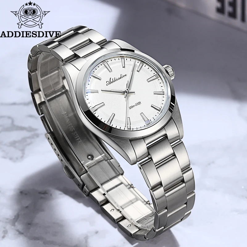 ADDIESDIVE Top Brand Waterproof Quartz Watches K1 Mineral Glass Luxury Luminous Man Watch Stainless Steel 36mm AD2066 WristWatch
