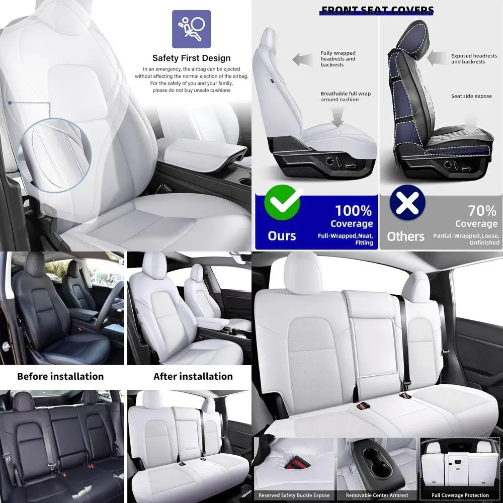 

Seat Covers for Tesla Model Y 2020-2024 Custom Fit Full Set (5 Seats Only) Faux Leather Waterproof Non-Slip Includes Armrest Cov
