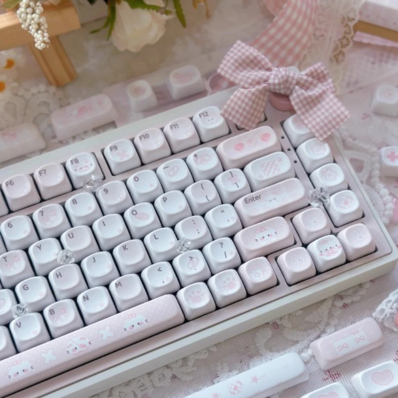 Pequeno gato da enfermeira keycap personalizado bonito pbt cereja profiel sublimação térmica rosa teclado mecânico keycap adequado para escritório