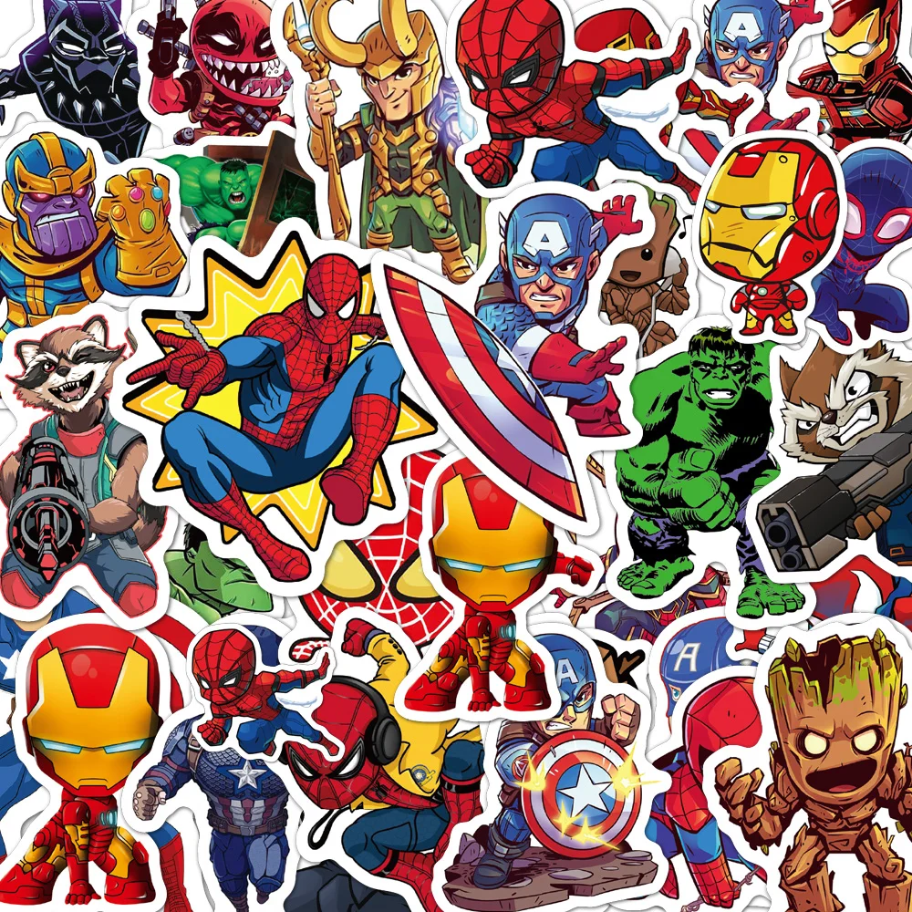 10/30/50/100 Uds. Pegatinas de dibujos animados de Marvel Los Vengadores, pegatinas geniales de superhéroes de Anime, Spider-Man, Hulk, pegatinas para ordenador portátil, teléfono, equipaje, juguete