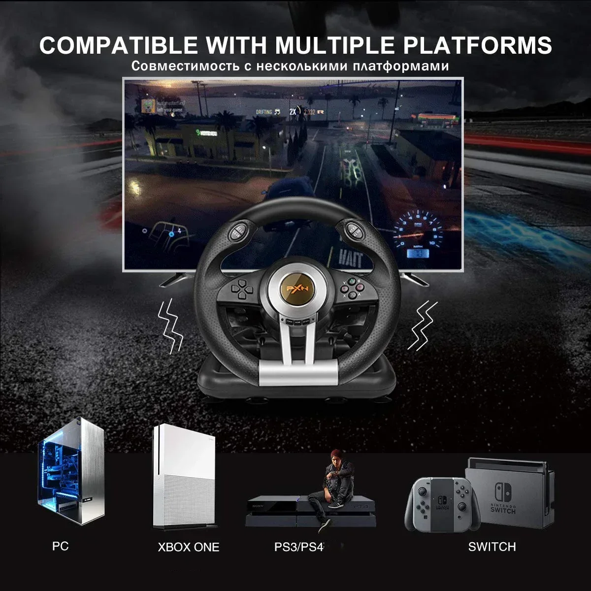 Imagem -02 - Pro Game Racing Wheel para pc Volante 180 ° Racing para Xbox One Ps3 Ps4 Xbox Series x s Nintendo Switch Pxn-v3