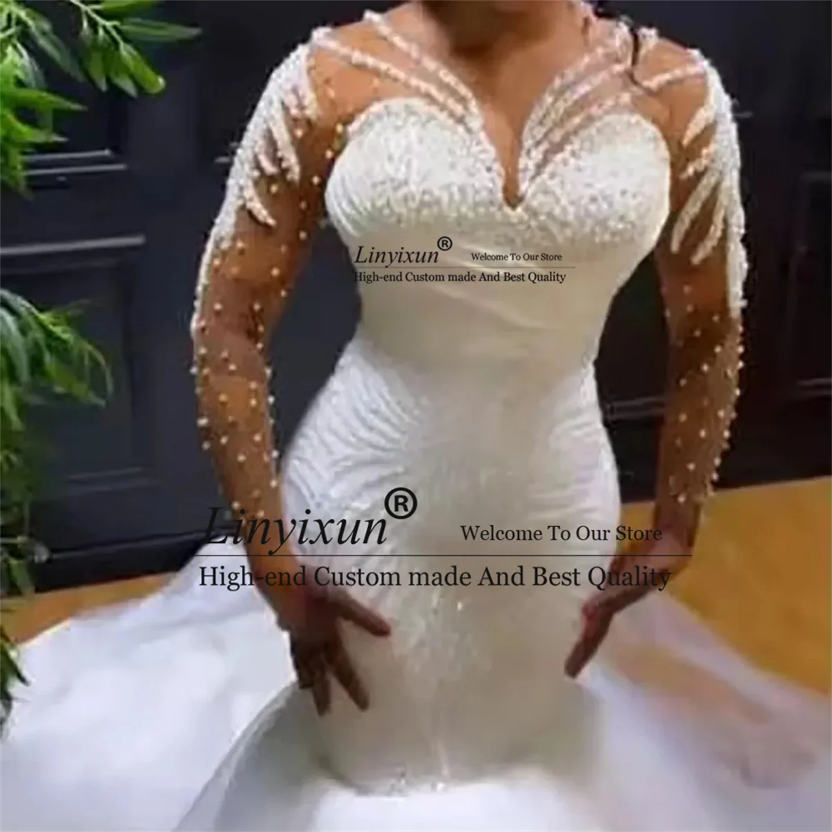 Elegant Customized Slim Fit Mermaid Wedding Dress With Detachable Tail Rhinestone Appliques Lace Tulle Bridal Vestido De Novia