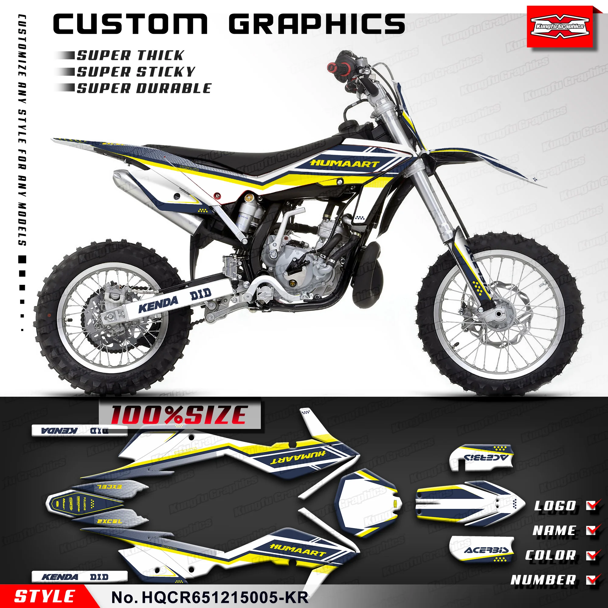 KUNGFU GRAPHICS Dirt Bike Decals Stickers Complete for Husqvarna CR65 CR 65 2012 2013 2014 2015 Rebuilding, HQCR651215005-KR