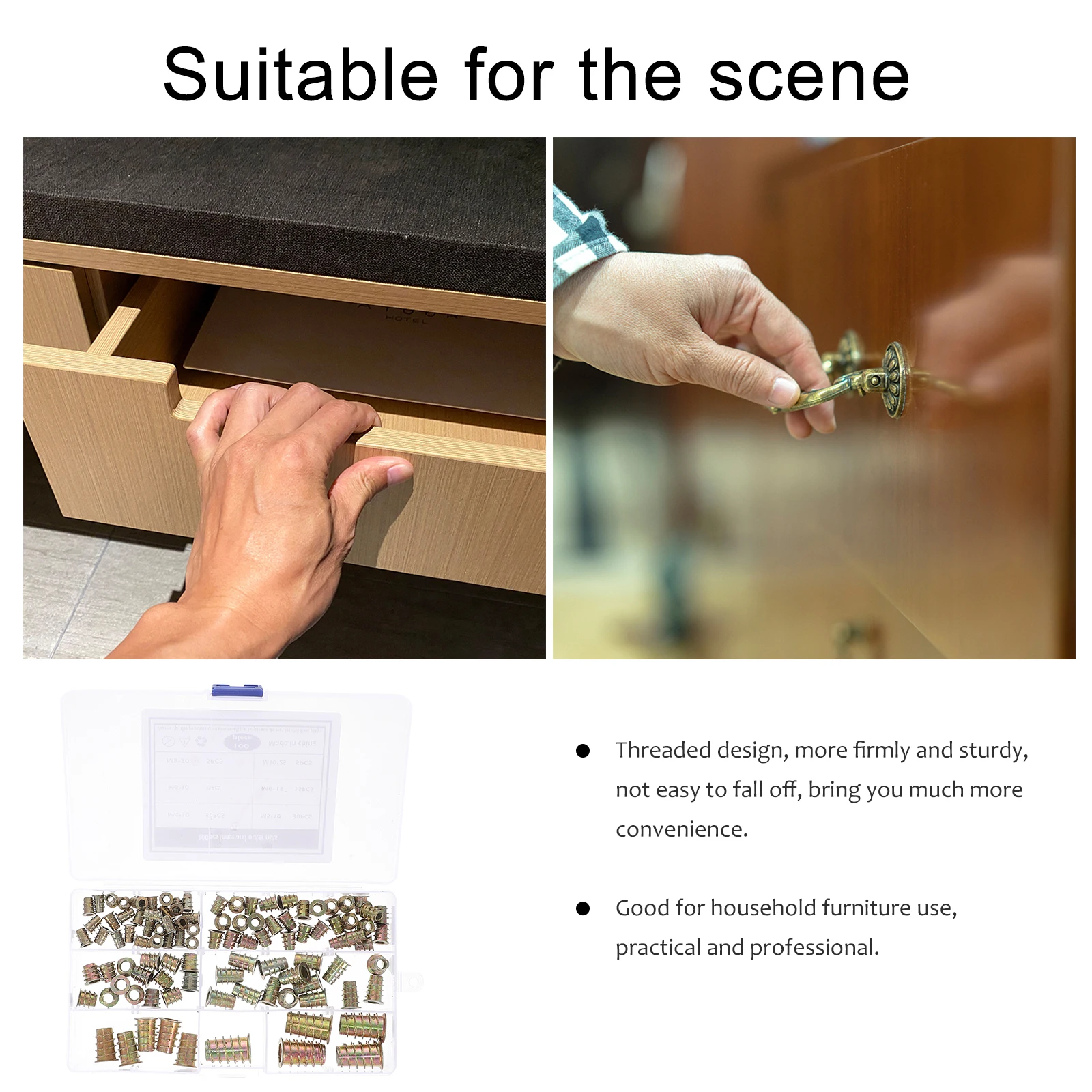 

100 Pcs Hexagon Nut Wood Inserts Furniture Connection Screws Carbon Steel Threaded Nuts Safe Thickened Design Smooth