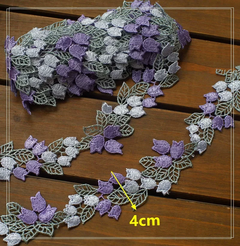 1 yard Polyester Purple pink Flower Lace Trims Water Soluble Lace Ribbon DIY Necklace Ornaments Wedding Clothes Accessories 4cm