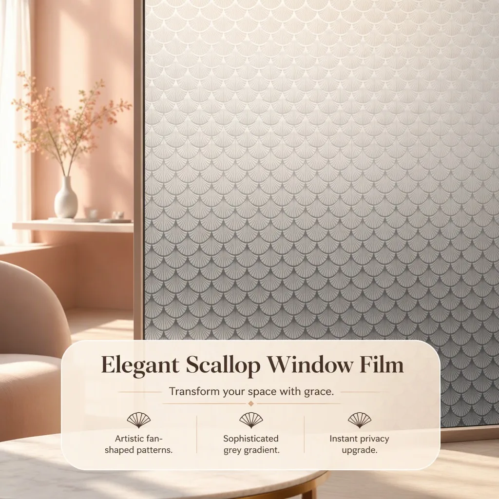 Scallop Frosted Window Film Privacy Heat Insulation Anti-Splash Static Cling Decorative for Office Bathroom Home Glass