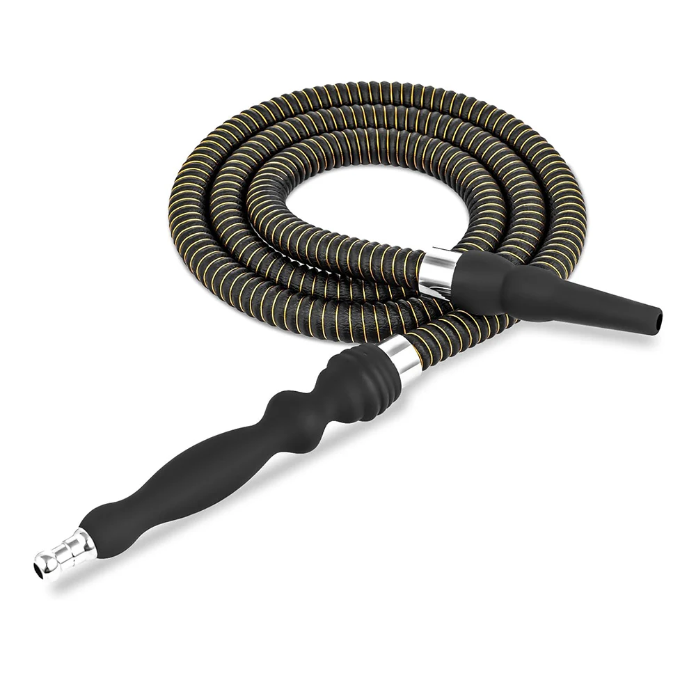 60inch Length Hookah Hose Washable Soft Touch Rubber Handle Alloy Tip Leather Wrapped Black Hookah Hose