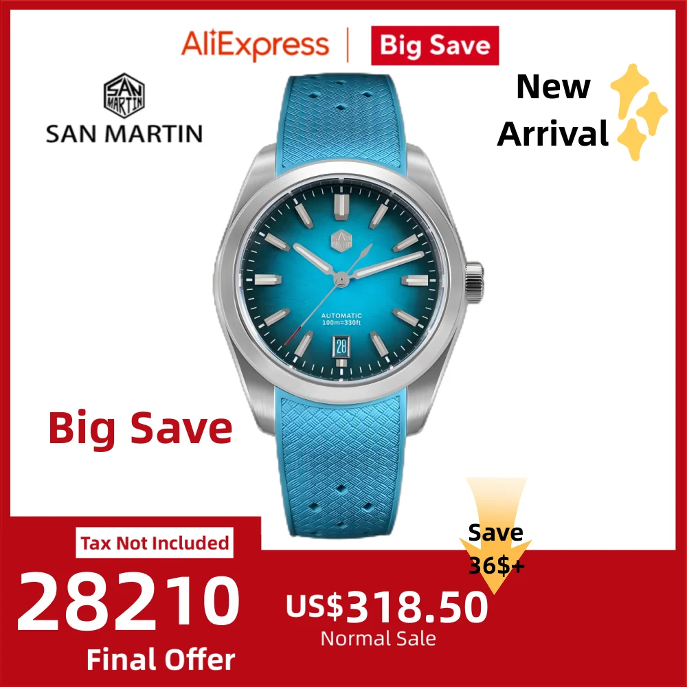 

San Martin 36/39/42mm JianZhan Inspired Design Men Dress Watch 9015 Curved FKM Rubber Strap Sapphire Reloj Luminous SN0144GS/X/L