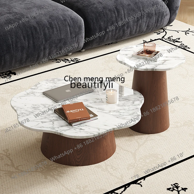 

Petal Marble Coffee Table Walnut Color Living Room French Retro Small Apartment Designer