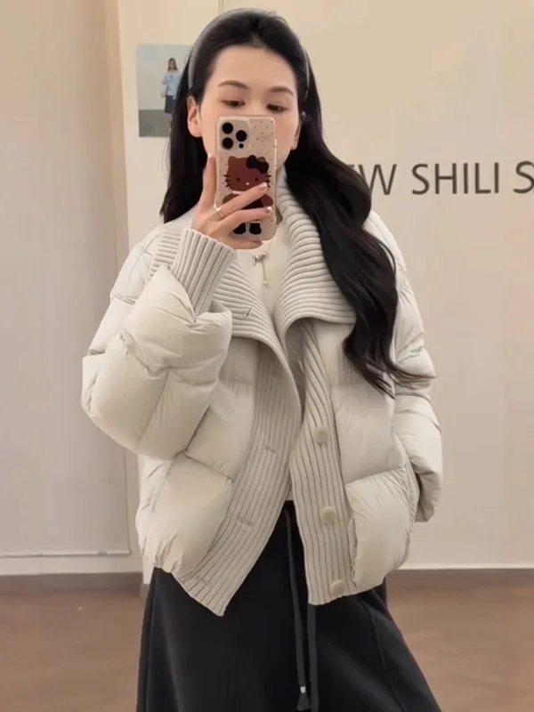 

2025 Winter Thiened Bread Sle Women's Cotton Jaet Loose Fit Slimming Turn-down Collar ort Casual Outerwear Coat