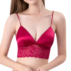 Women Lace Bra Wirefree Brassiere Deep V Underwear Backless Sexy Bra Top Sexy Lingerie Lace Satin Underwear Female Intimates