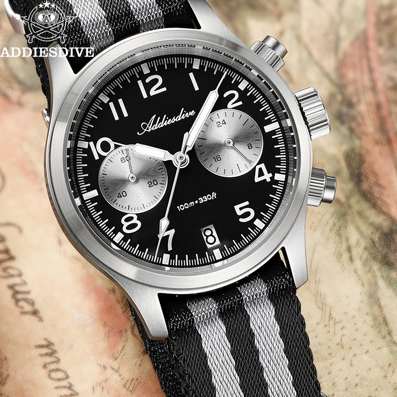 

ADDIESDIVE New 2025 Men Watch 39mm Sapphire Luxury Japan VK64 Chronograph Quartz Wristwatch BGW9 Luminous 100m Waterproof