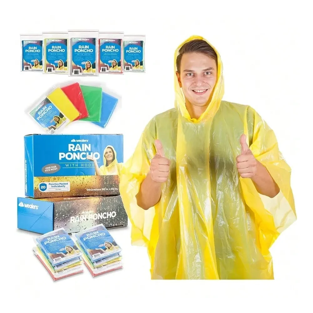 

Rain Ponchos For Adults Teens Disposable Bulk Pack Emergency Raincoat Parks Outdoors Multi Colors Waterproof