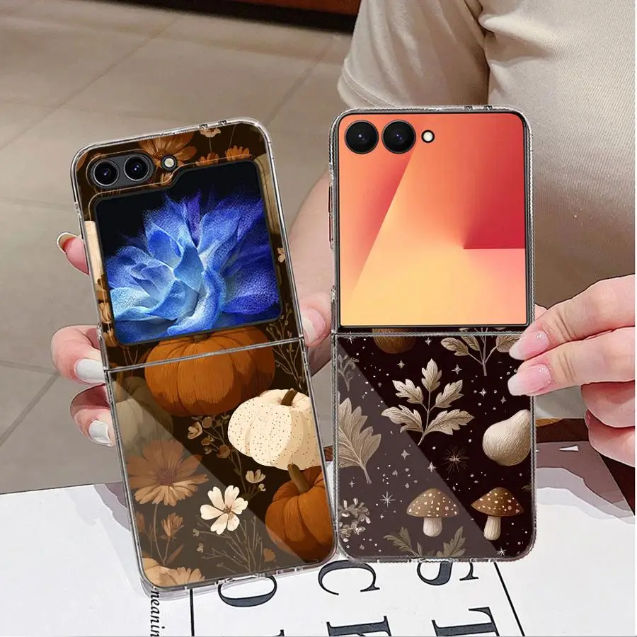 Neutral Pumpkin Floral Case for Samsung Galaxy Z Flip 8 Flip7 FE Flip4 Flip5 Flip6 Z Flip 7 6 5 4 3 Flip3 Phone Funda