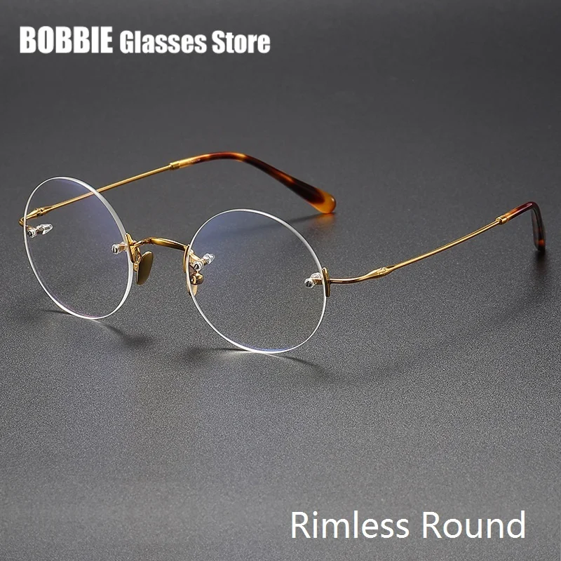 

Ultra Light Retro Round Frameless Pure Titanium Frame Glasses Frame Men Women Small Face Myopia Reading Eyewear Rimless Eyeglass