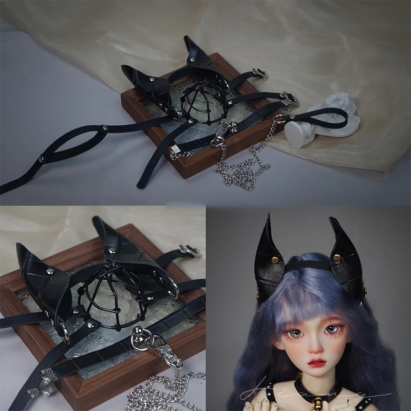 YESTARY 1/3 BJD Doll Clothes Accessories Handmade Leather Doberman Ears Makeup Set For BJD Small 1/3 1/4 Dolls Accessories Gifts