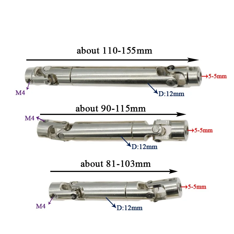 1pcs 2mm 3mm 4mm 5mm M2 M4 Metal Drive Shaft CVD Driveshaft For 1/8 1/10 1/12 1/16 RC Car Axial SCX10 TRAXXAS TRX4 D90