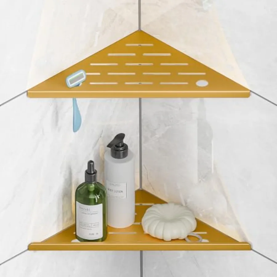

Shower Corner Shelf with Razor Hole, Modern Style Shower Caddy, Sturdy 304 Stainless Steel Shower Organizer, No Drilling Bathro