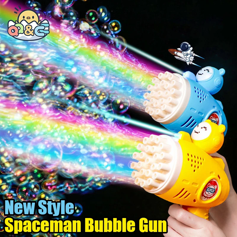 Bubble Gun giocattoli per bambini Rocket 23 fori bolle di sapone a forma di mitragliatrice soffiatore automatico con Pomperos leggeri regali giocattolo all'aperto Party