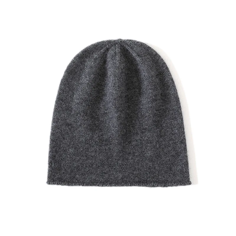 Unisex Super Soft Cashmere Seamless Knit Slouchy Beanie, Rolled Edge Thick Warm Wrap Hat for Autumn Winter