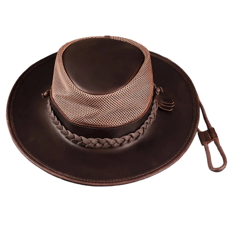  Practical PU Leather Western Hat for Men Breathable Costume Hat Ensures Comfort in Extended Outdoor Activities