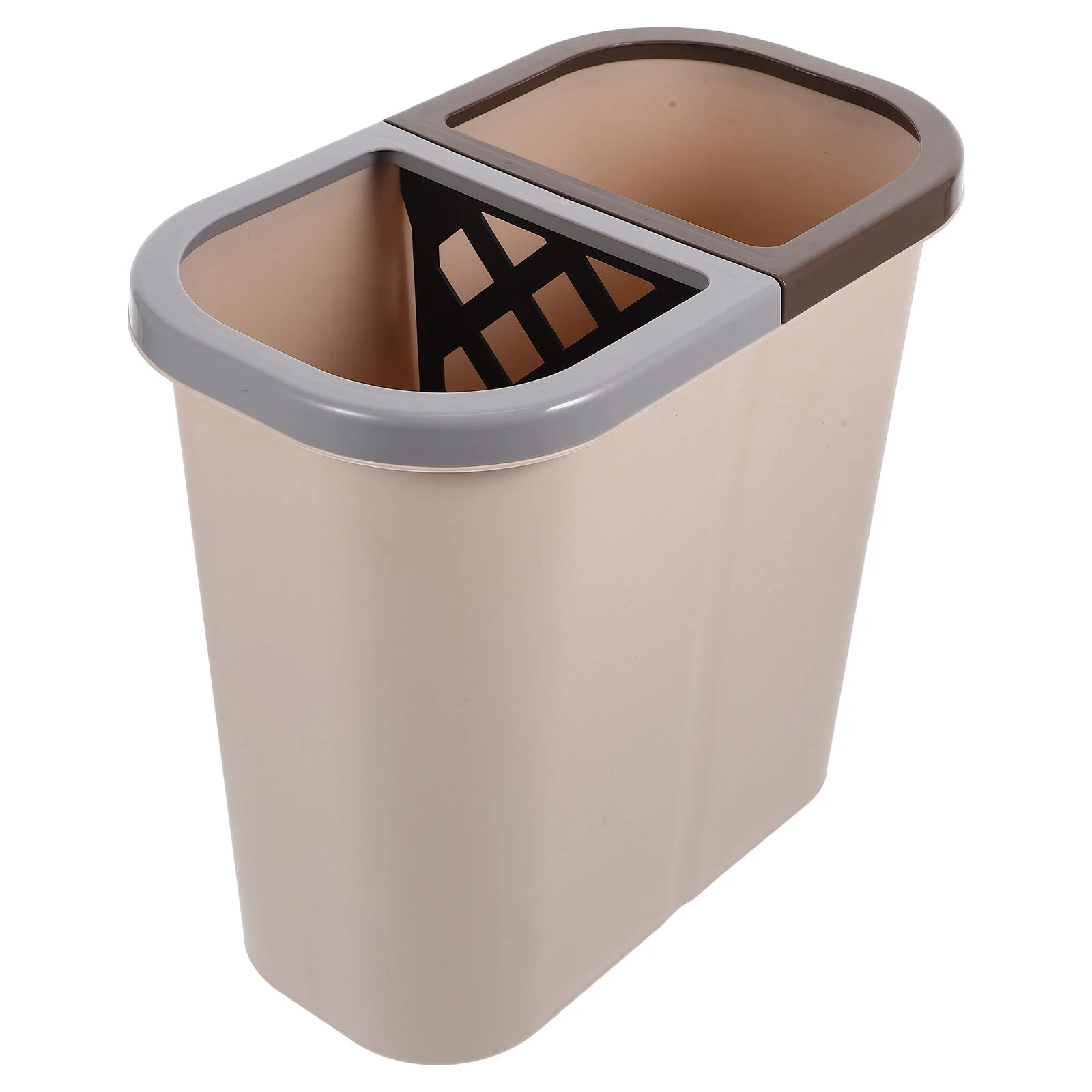 Kitchen Can Sorting Trash Trashcan Garbage Bin with Cover 2 Compartment Brown Plastic