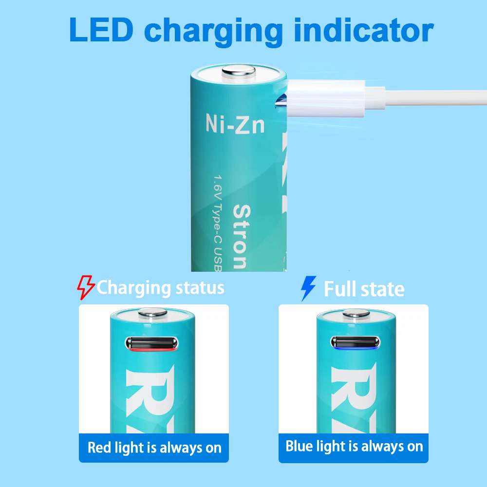 R7 1.6V AA 2800mWh Battery Ni-Zn Rechargeable AA batteries USB aa Batteries for toy camera