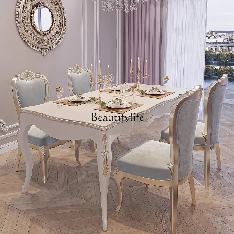 

yj9 French light luxury solid wood dining table and chair combination luxury palace style European carved dining table