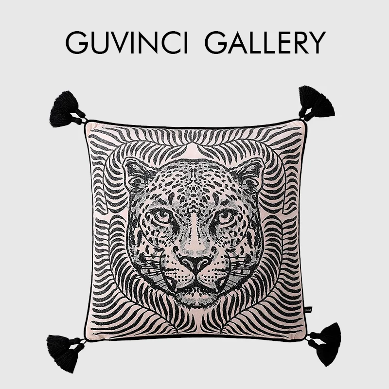 GUVINCI Unique Design Thoughtfully Curated Line Of Art Leopard Head Cushion Cover Super Soft Velvet Pillow Case With Tassels