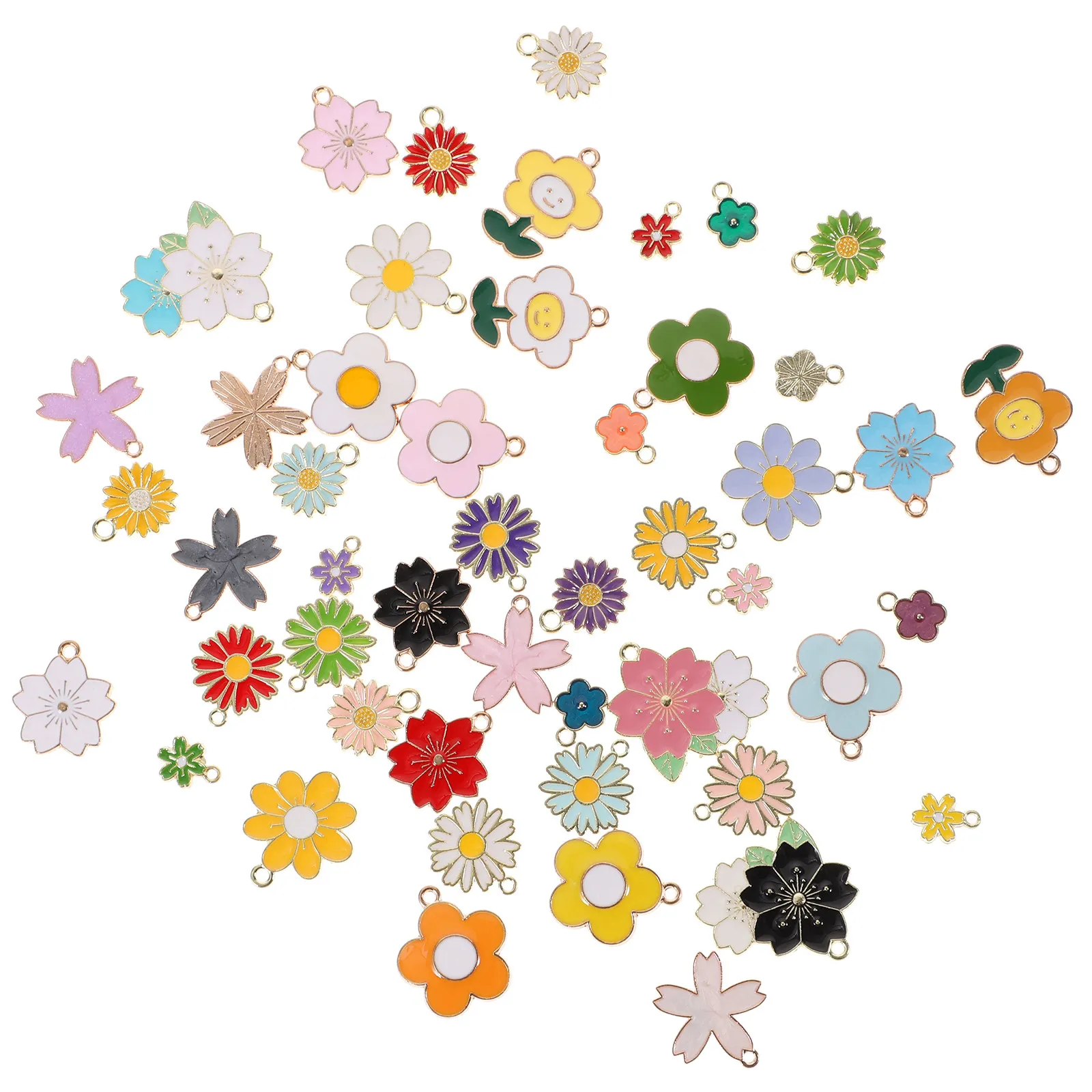 

50 шт. подвесок-шармов из сплава в виде цветов, мультяшные брелоки, аксессуары для изготовления ювелирных изделий, украшения для ожерелий и браслетов