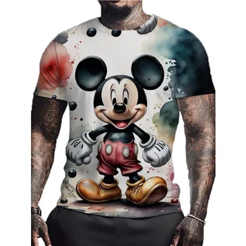 남성용 디즈니 미키 마우스 3D 티셔츠, 부티크 만화 그래픽 티셔츠, 여름 트렌드, 하라주쿠 특대 반팔 레저