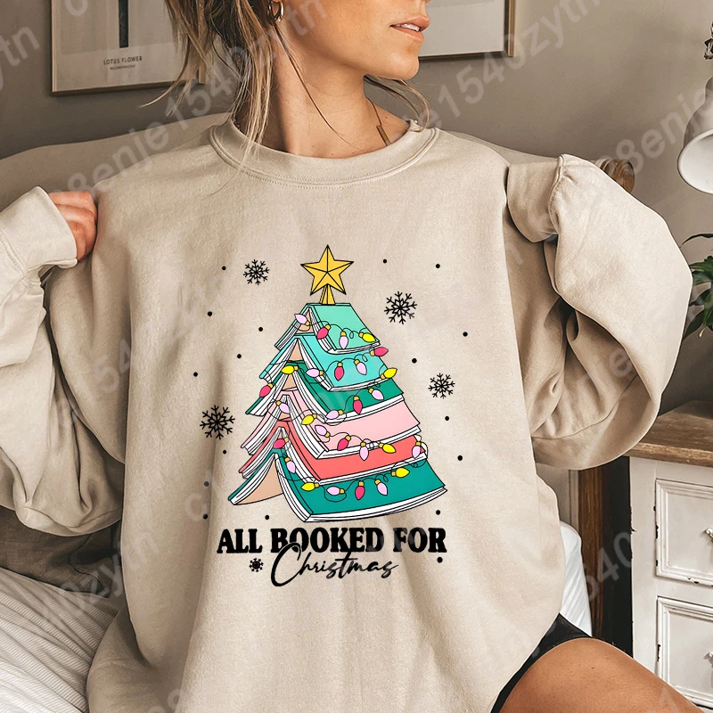 Christmas Sweatshirts for Women All Booked Christmas Sweatshirts Funny Merry Xmas Pullovers Holiday Long Sleeve Pullover