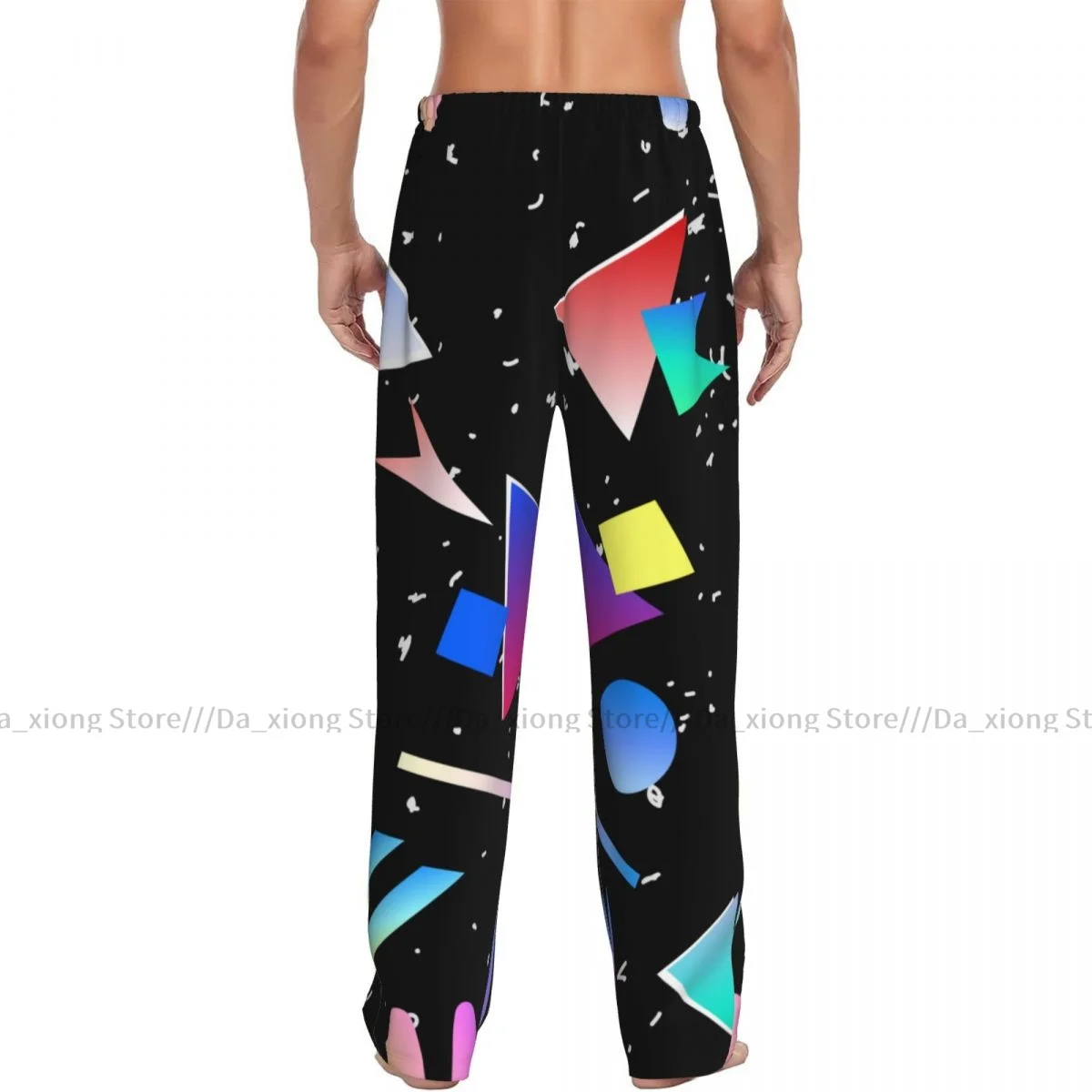 Mens Casual Pajama Long Pant Loose Elastic Waistband Triangular Geometric Colorful Print Cozy Sleepwear Home Lounge Pants