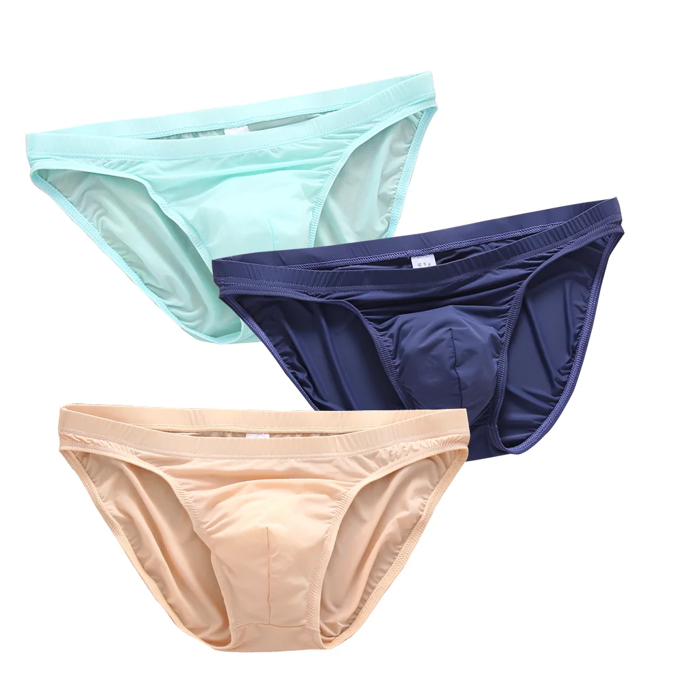 3 Pack mens underwear briefs ick silk sexy Breathable Sweat Briefs Comfortable Underpants U Convex Big Scrotum Pouch Panties