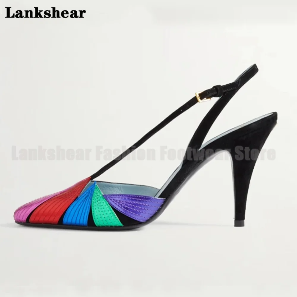 Pointed Toe Gold Leaf Stiletto Sandals Pointy Toe High Heels Pumps Cross Straps Mixed Color Women Shoes Designer Botas Mujer