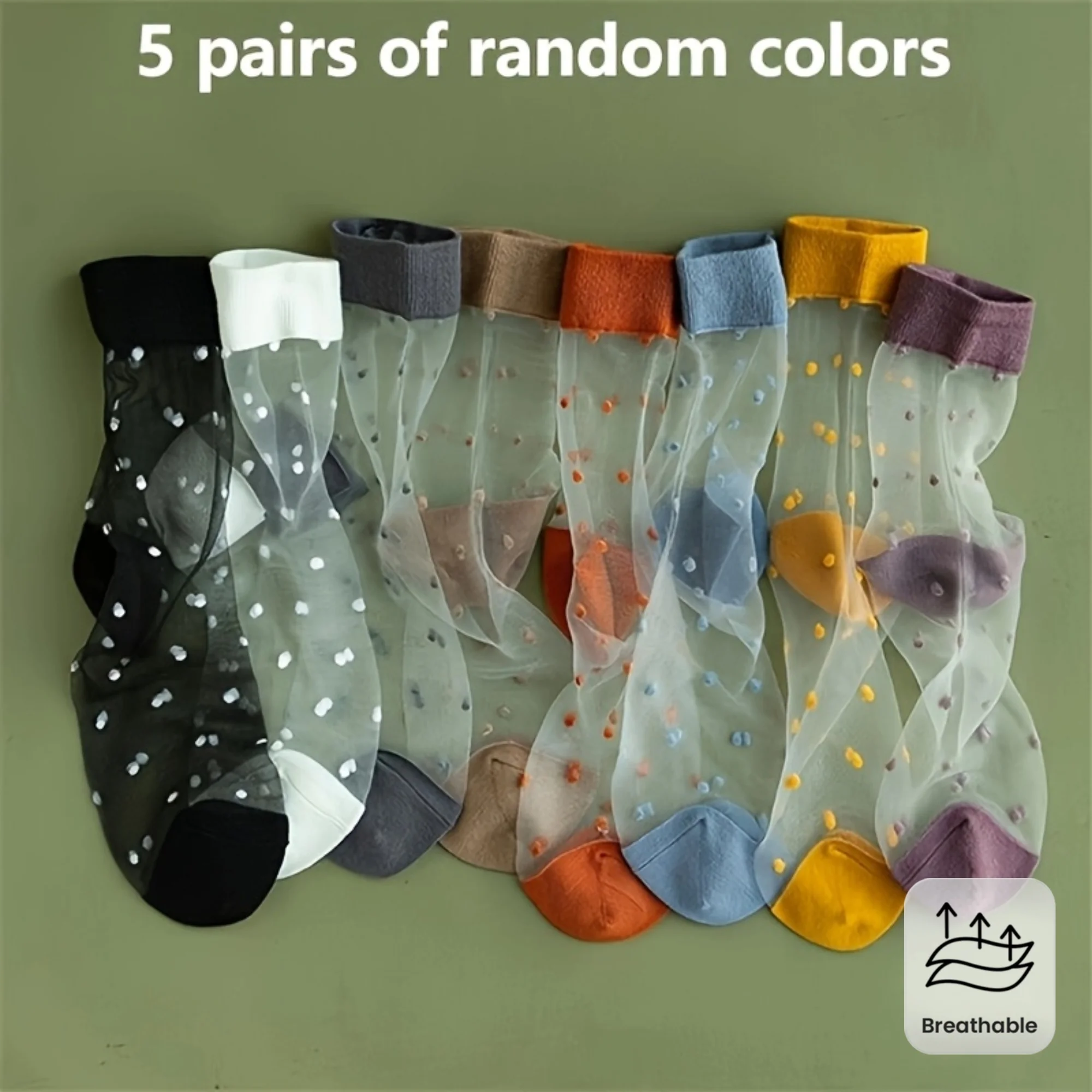 5 Paar (10 Stück) atmungsaktive Damensocken mit Polka-Dot-Muster, Sommer-Socken in Bonbonfarben, modische Socken mit Polka-Dot-Dekoration