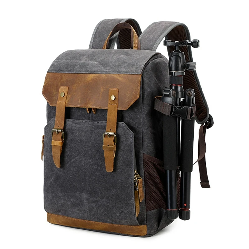 Camera Backpack SLR/Mirrorless Photography Camera Bag Waterproof Leather With Laptop Compartment Tripod Holder B