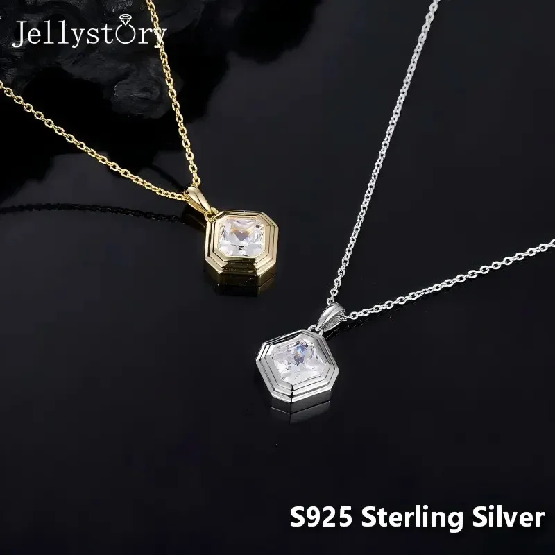 Minimalist Luxury Moissanite S925 Silver Necklace Metal Style Square Design Electroplated 18K Gold Choker Collarbone Chain