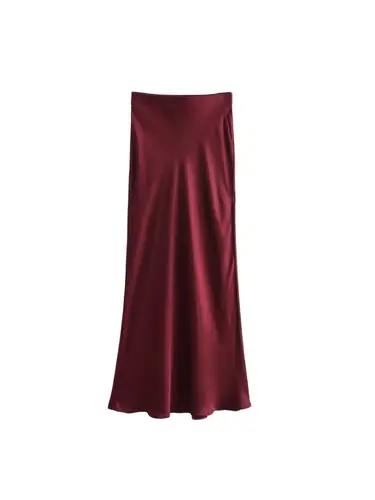 Imagen 2 del producto Falda Midi tipo seda de tacto suave para Mujer, cintura alta, cintura elástica, faldas elegantes a la moda para Mujer, elegantes para Mujer