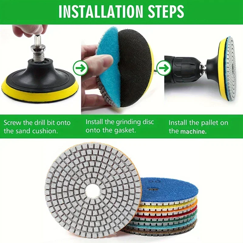 3pcs 4 polegadas/100mm almofada de polimento de esmeril grão # 50- # 3000 usado para polimento e renovação de concreto e pedra de mármore de granito