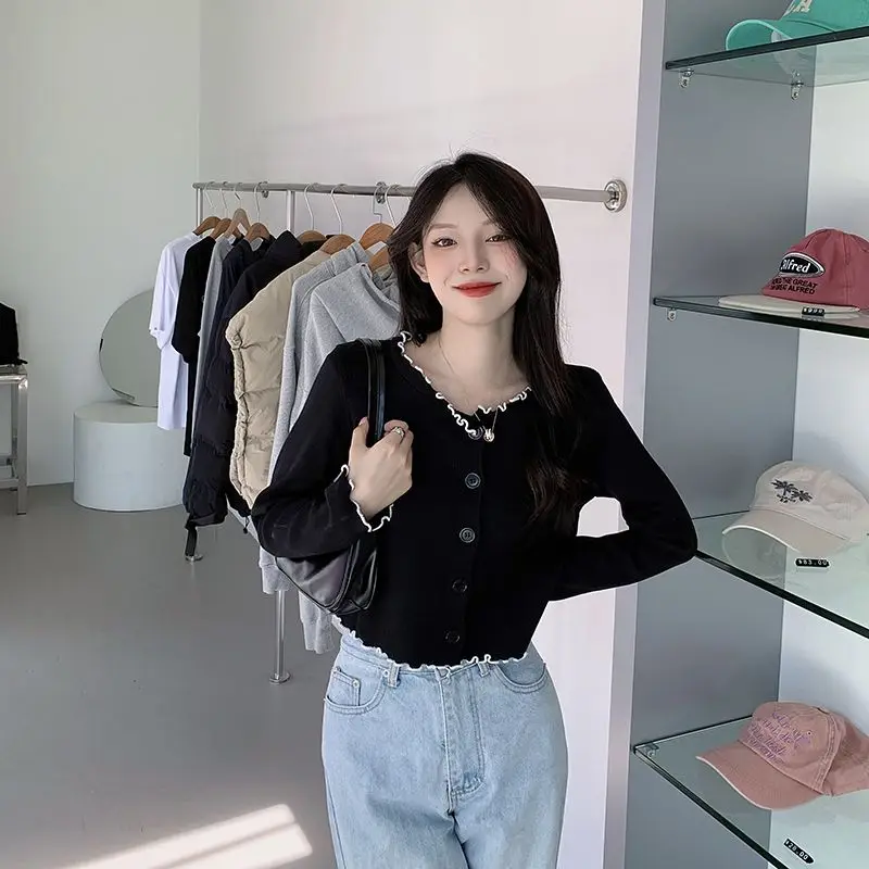 Простой однобортный вязаный кардиган с круглым вырезом, новый шикарный милый топ для девочек