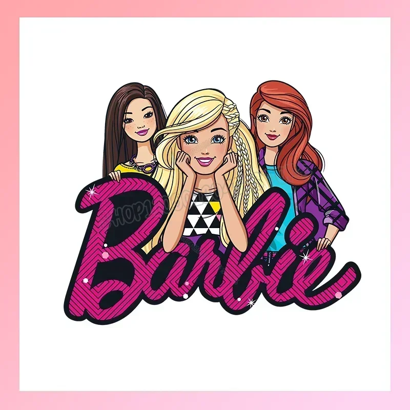 Barbied yama demir transferi karikatür Anime pembe yamalar çocuklar giysi DIY T-shirt çanta kapaklar için dekor Sticker kızlar doğum günü hediyeleri