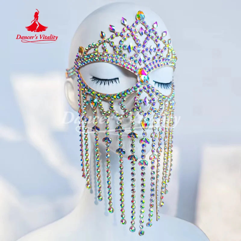 Belly Dancing Senior AB Stones Tassel Exotic Style Face Mask for Women's Ball Party Masks Oriental Dance Competition Accessories