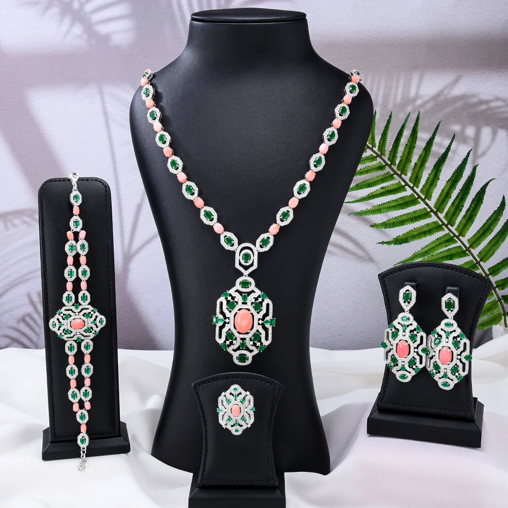

GODKI 4PCS Fashion Luxury African UAE Long Necklace For Women Wedding Party Cubic Zirconia Dubai Indian Bridal Jewelry Set 2023