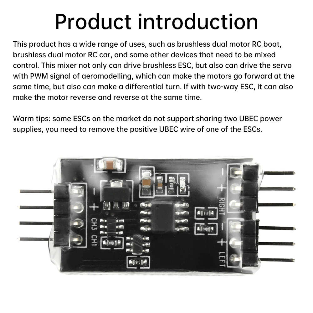 Bürstenloser Zweikanal-Mix-Controller, Zwei-Wege-Geschwindigkeitsdifferenzmischer für Delta Wing V Tail RC Flugzeug Modellauto Boot