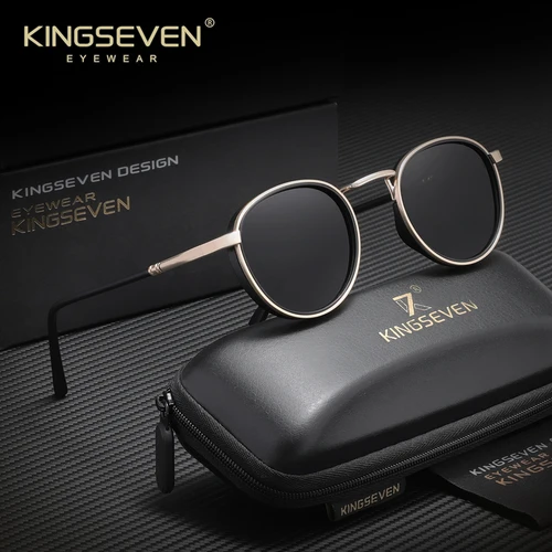 KINGSEVEN, gafas de sol populares Vintage para conducir al aire libre, montura redonda, gafas para hombres y mujeres, gafas polarizadas clásicas de moda UV400