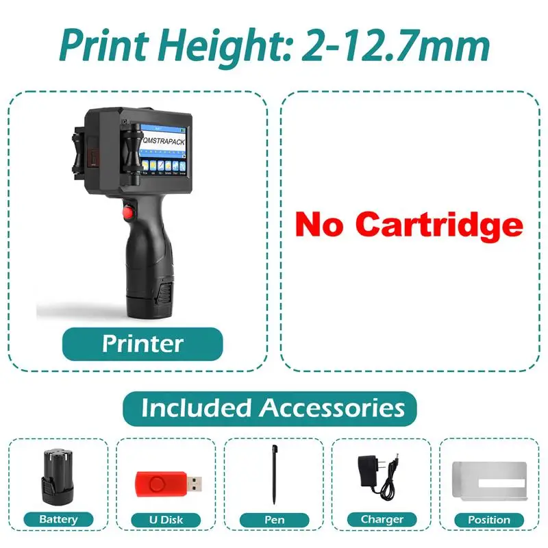 New Non-encrypted Handheld Inkjet Printer Gun 12.7mm with Fast-Drying Ink for Text QR Barcode Batch Number Logo Date Label